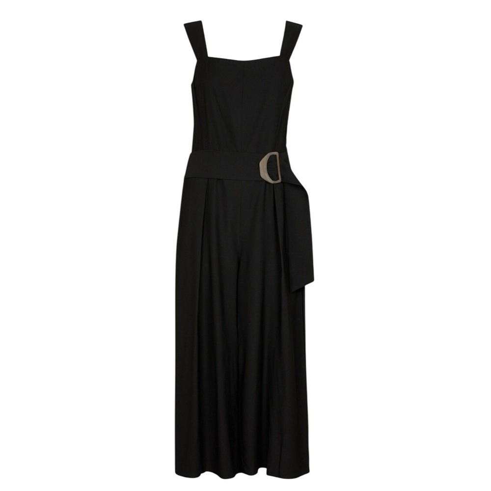Vince Belted Wide Leg Jumpsuit Womens 10 Black Square Neck Back Cutout NWT